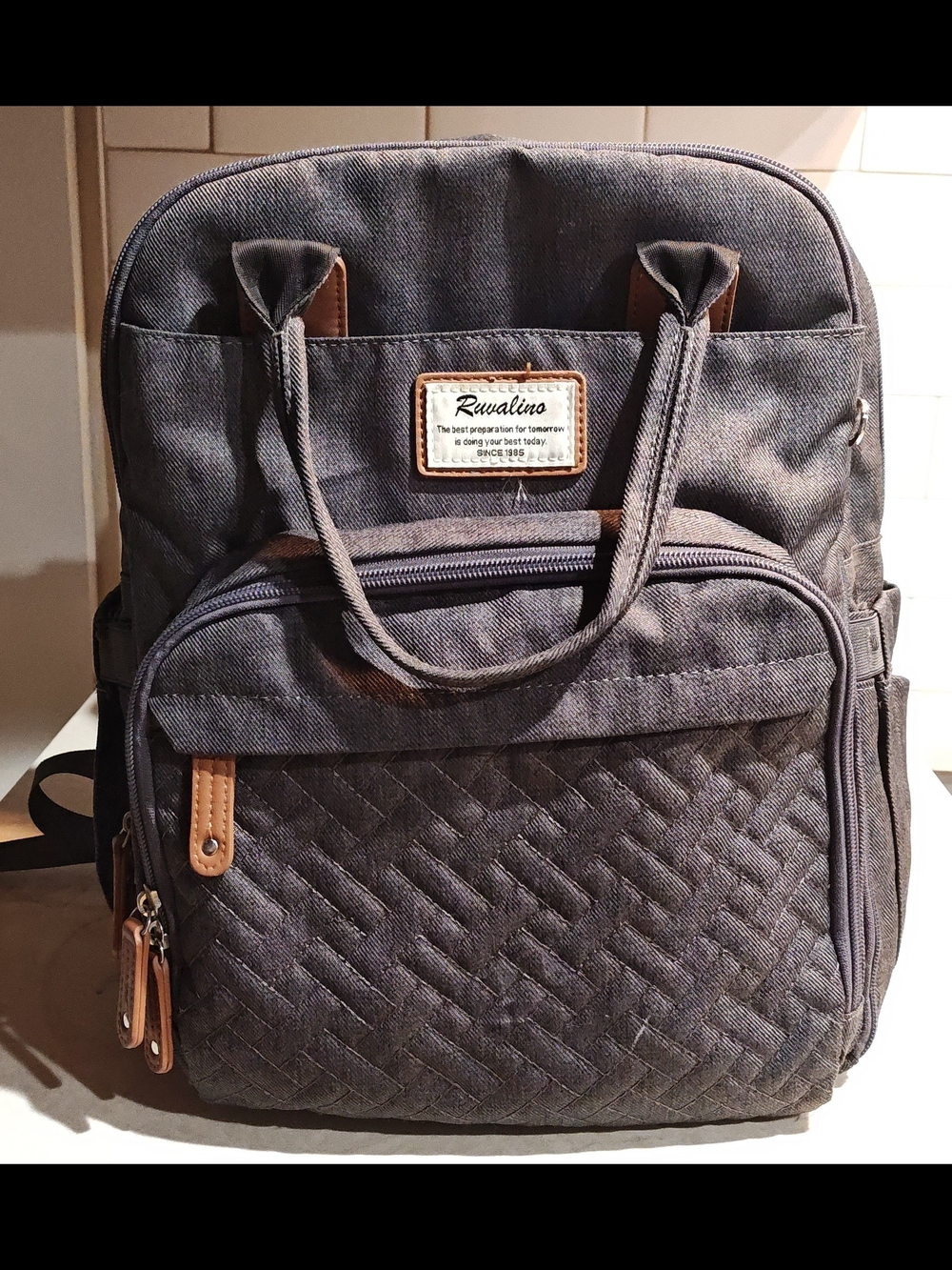 Ruwalino Kids Quilted Gray Backpack with Top Handles